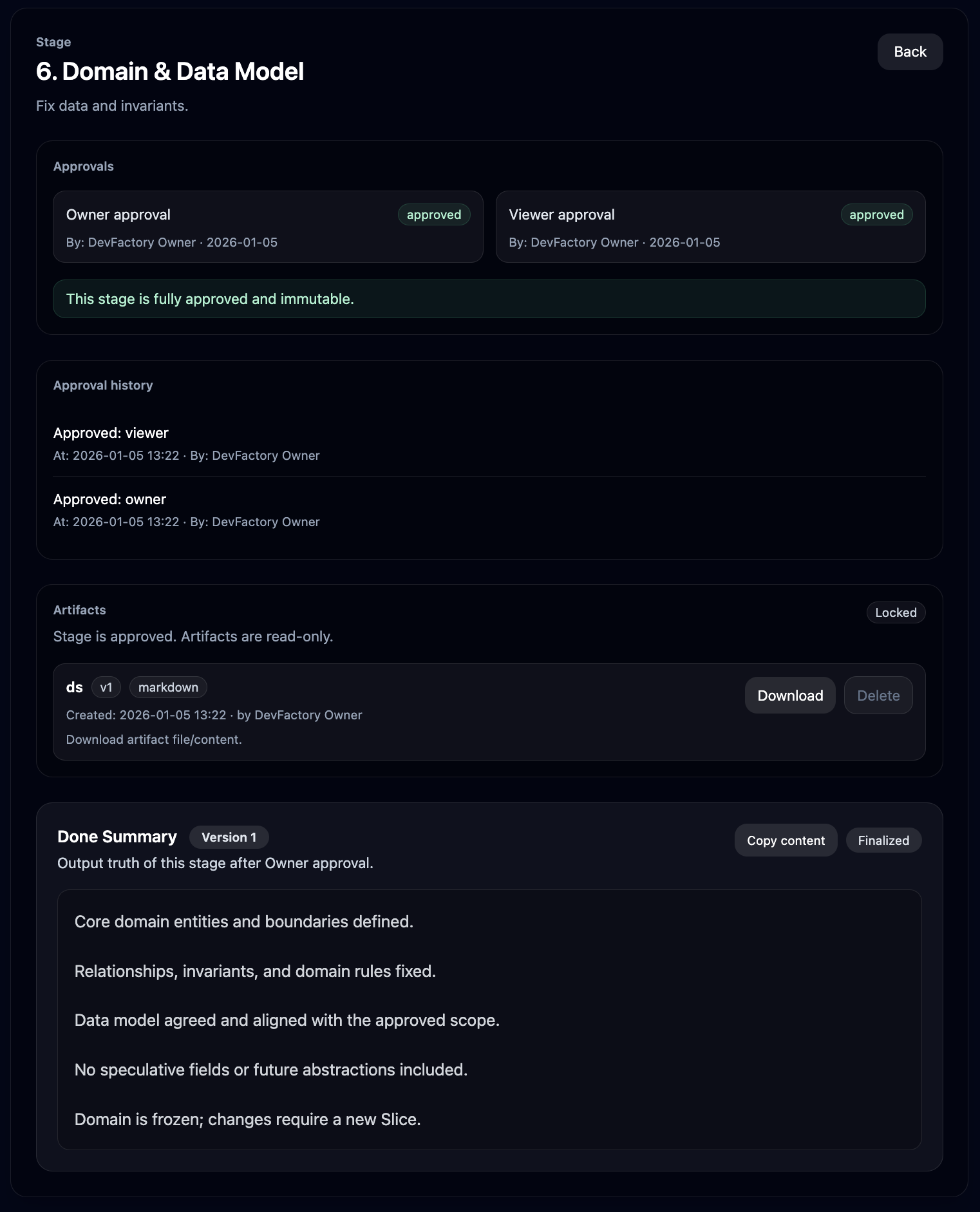 Read-only artifacts and stage outputs