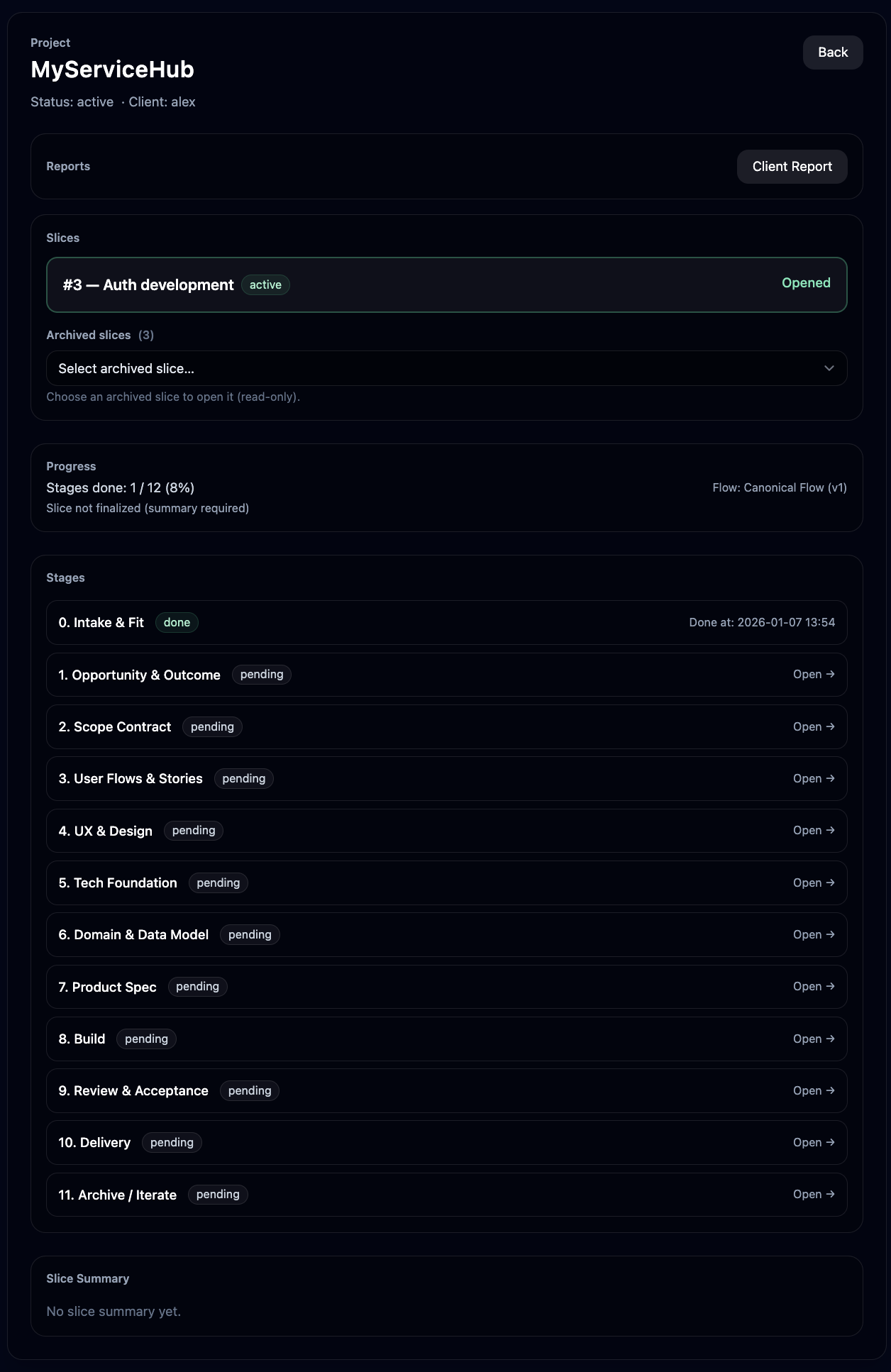 Stage view with approval states